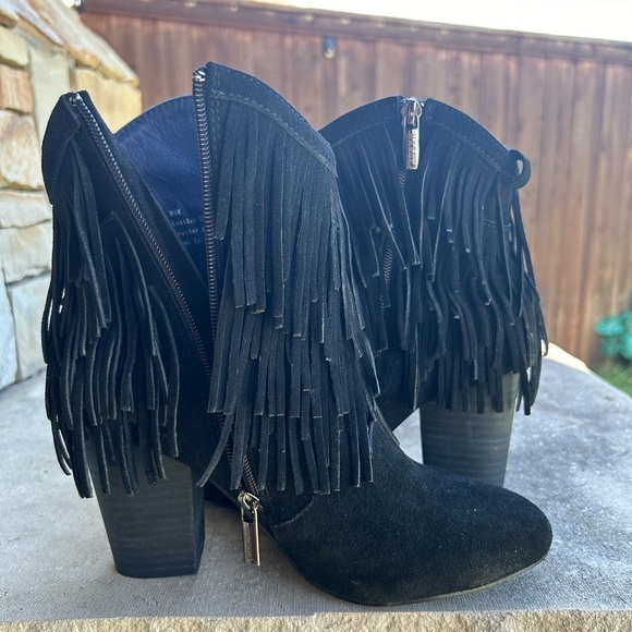 DW boots leather suede fringe black western ankle Hardy booties Sz-8.5M. E - Picture 10 of 14
